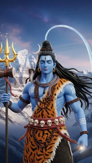 Lord Shiva Standing at Mount Kailash with Trishul in 3D Art