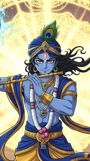 Lord Krishna with Sudarshan Chakra and Flute in Divine Art