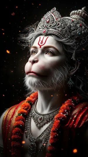 Divine Hanuman Ji Portrait in Royal Jewelry – HD Bhakti Wallpaper