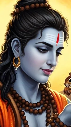 Lord Shri Ram with Squirrel – Divine Love & Compassion HD Wallpaper