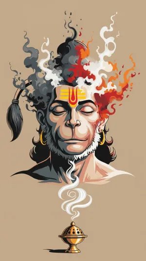 Meditating Lord Hanuman With Sacred Smoke – Spiritual Art