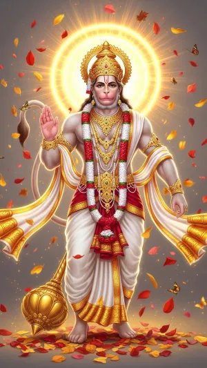 Divine Lord Hanuman with Golden Aura and Blessing Pose