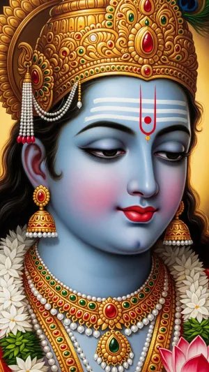 Divine Shri Krishna Portrait in Royal Golden Crown