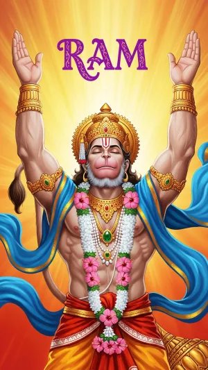Hanuman Offering Devotion to Lord Ram in Divine Radiance