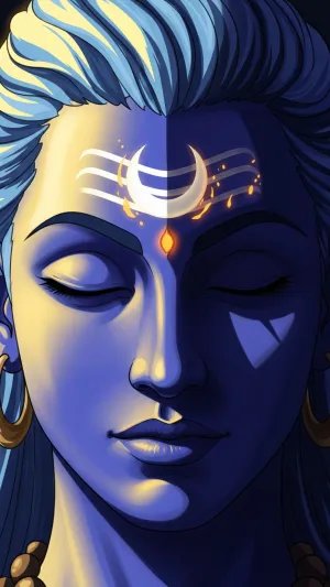 Shiva in Deep Meditation with Glowing Crescent Tilak