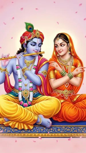 Shri Radha Krishna Sitting Together in Divine Love