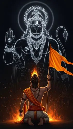 Devotee Offering Prayer Before Divine Hanuman