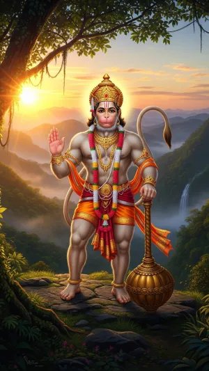 Divine Hanuman Blessings in Sunrise Landscape
