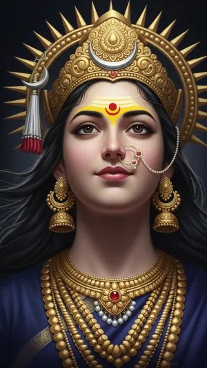 Divine Goddess Portrait in Golden Crown and Graceful Aura