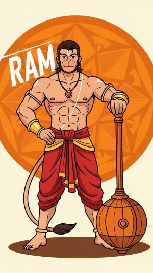 Bold Cartoon Hanuman Standing Art