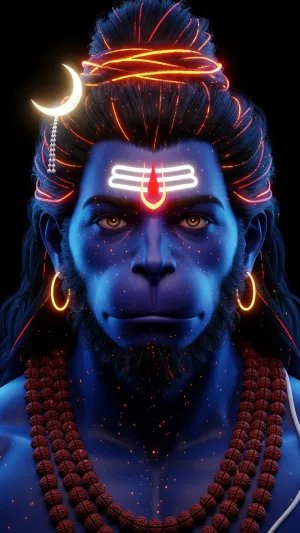Neon Divine Hanuman – Futuristic Shakti Aura Portrait