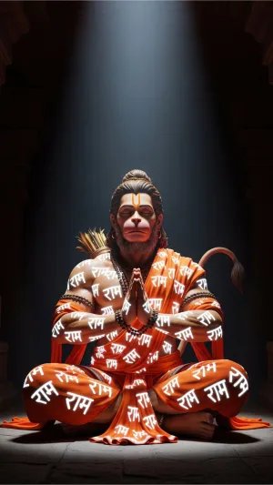 Divine Meditating Hanuman Ji Wrapped in Ram Naam Aura