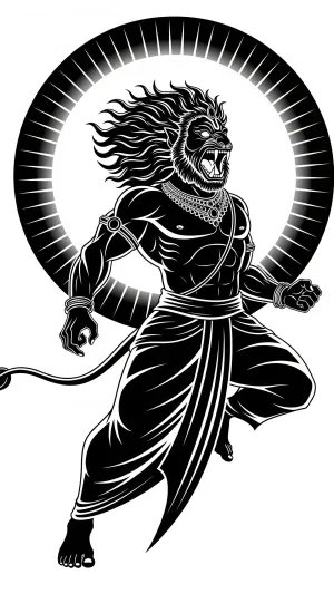 Fierce Black & White Narasimha Warrior Illustration