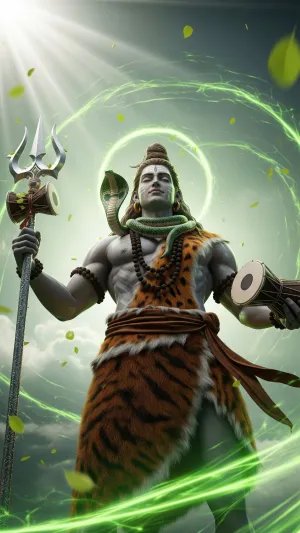 Divine Power of Mahadev in Radiant Green Aura