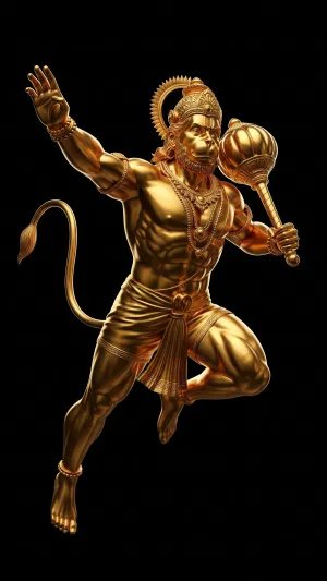 Shining Golden Hanuman Statue – Royal Divine Artwork