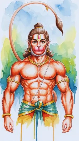Majestic Watercolor Hanuman Ji Powerful Divine Art