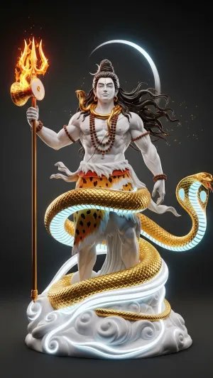 Majestic Shiva Statue with Glowing Golden Serpent