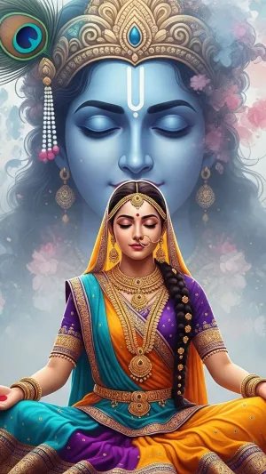 Divine Meditation of Radha with Krishna’s Eternal Presence