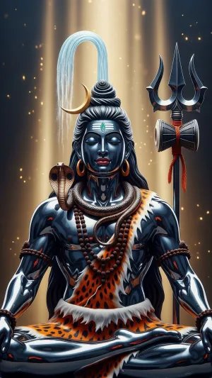Meditative Shiva with Ganga and Trishul
