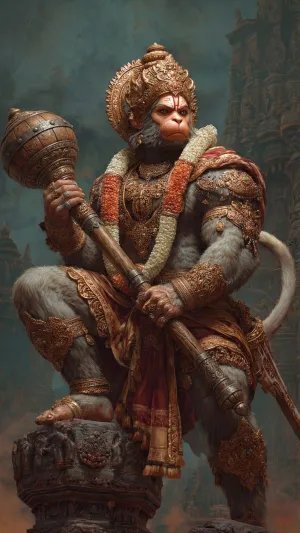 Divine Warrior Hanuman in Royal Armor