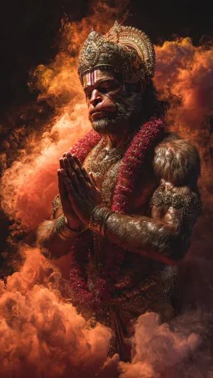 Divine Strength of Lord Hanuman in Mystic Flames