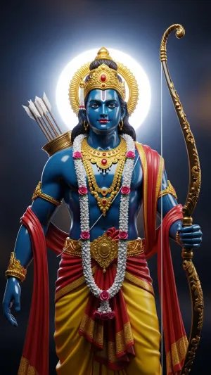 Lord Rama Divine Blue Form with Bow – Spiritual HD Wallpaper