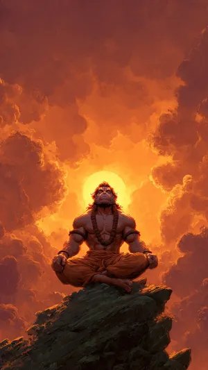 Meditating Lord Hanuman in Fiery Divine Aura