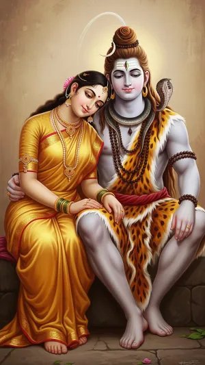 Lord Shiva and Parvati Divine Love Portrait Wallpaper