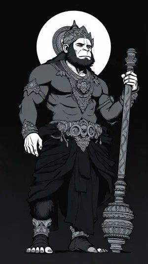 Majestic Monochrome Hanuman with Divine Aura