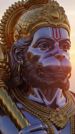 Golden Sunrise Hanuman with Gada – Divine Strength Wallpaper