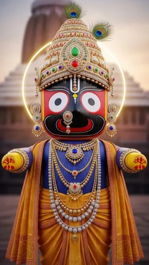 Lord Jagannath Divine Idol with Golden Crown and Sacred Aura