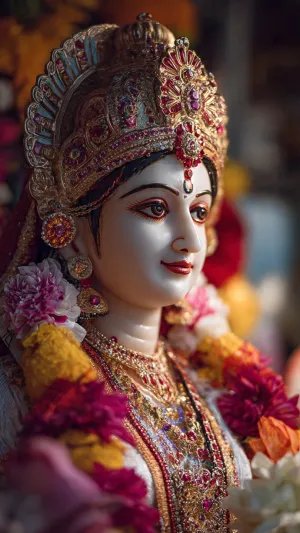 Maa Lakshmi Idol Wallpaper Divine Beauty & Prosperity Blessings