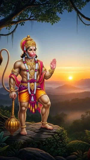 Lord Hanuman Sunrise Blessing Wallpaper – Divine Morning View
