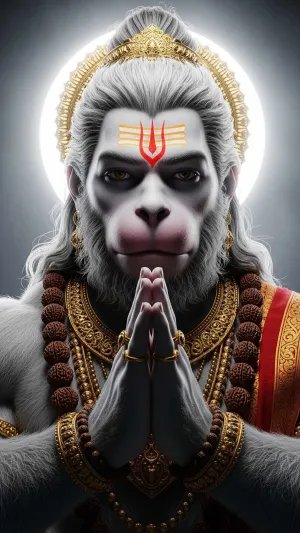 Divine Hanuman Ji in Namaskar Pose with Sacred Aura
