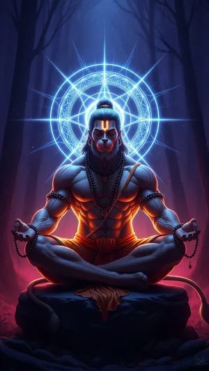 Meditating Hanuman Ji with Divine Energy Aura