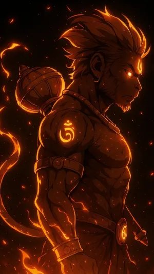 Fiery Hanuman Warrior in Powerful Side Profile