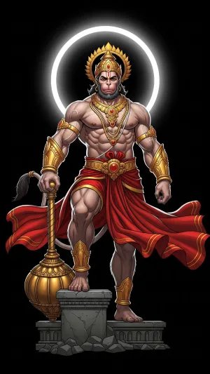 Powerful Lord Hanuman Standing with Gada and Divine Aura