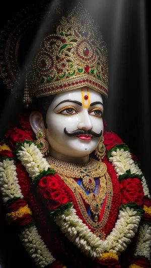 Divine Khatu Shyam Ji Idol with Royal Crown and Garland