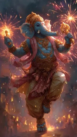 Divine Ganesha Fireworks Anime Dance Wallpaper