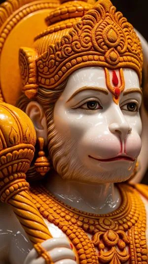 Divine Hanuman Marble Idol Close-Up