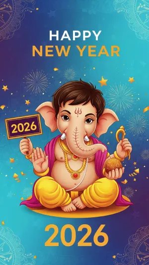 Happy New Year 2026 Baby Ganesha Wallpaper