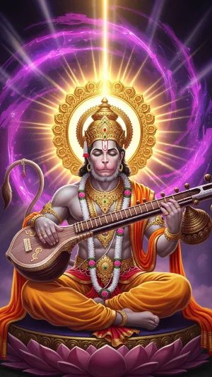 Divine Hanuman Veena Meditation Cosmic Wallpaper
