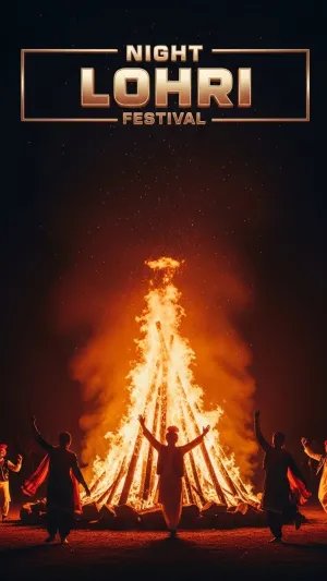 Night Lohri Festival Bonfire Celebration Illustration