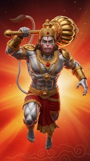 Angry Lord Hanuman Charging Forward – Divine Power Wallpaper