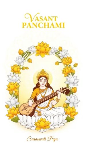 Vasant Panchami Saraswati Puja Poster – Yellow Lotus Theme
