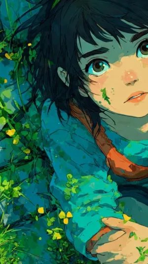 Dreamy Anime Girl in Lush Green Forest
