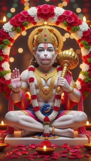Divine Lord Hanuman Blessing Pose with Golden Gada