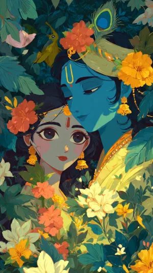 Radha Krishna Romantic Floral Art