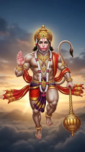Divine Hanuman Flying in the Sky – HD Wallpaper