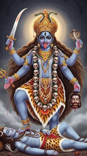 Fierce Maa Kali Trampling Shiva Devotional Wallpaper
